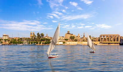 The Nile and Luxor Temple on the bank, Upper Egypt