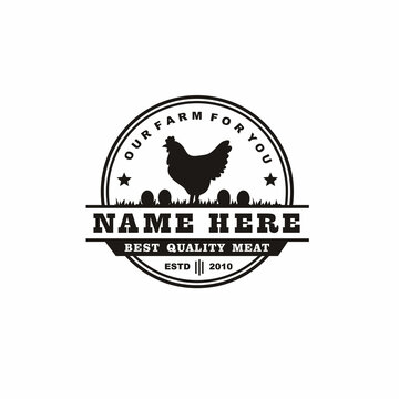 Retro Vintage Farm chicken and eggs Livestock Poultry Emblem Label logo vector design