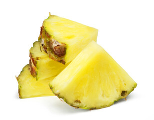 Ripe juicy pineapple slices isolated on a white background. Fresh fruits.