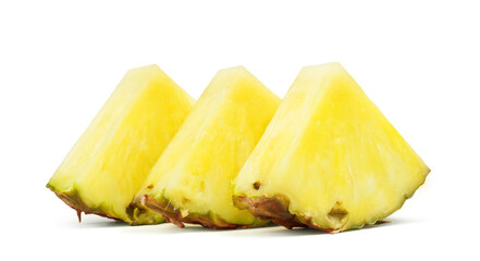 Ripe juicy pineapple slices isolated on a white background. Fresh fruits