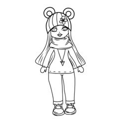 Vector children's design ,for a postcard banner sticker.Doll girl