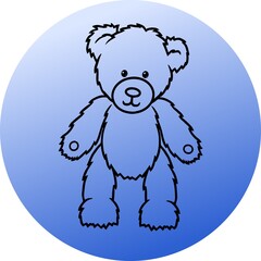 Cute teddy bear toy on a blue background, logo icon, vector drawn in contour style