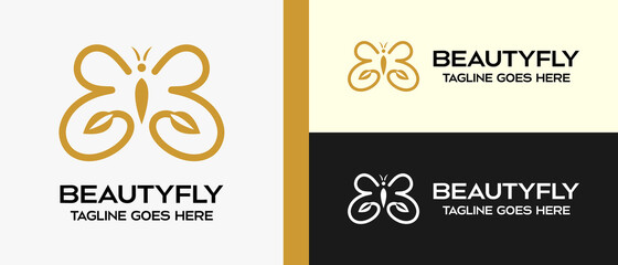 Fototapeta na wymiar beauty logo design template, butterfly in luxury lines. vector illustration