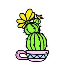 Vector children's design for fans and fabrics, postcards.Cactus in a pot
