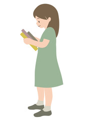 イラスト素材：本を抱える女の子