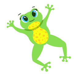 cute little jumping frog isolated on white background. Illustration of bright character