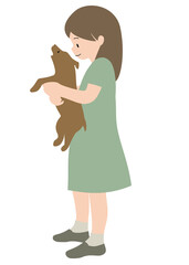 イラスト素材：犬を抱える女の子