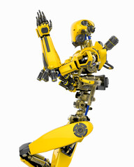 super robot is doing a namaste pose side view