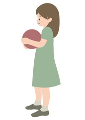 イラスト素材：ボールを抱える女の子