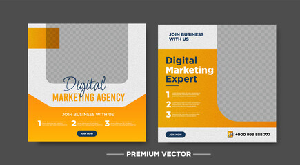 Digital marketing agency with paper texture social media post premium vector