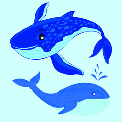 Blue Whale Illustration Big Whale Blue Fish Animal Whale Icon Cartoon Style