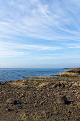 Sunny day at Dunure Beach on the west coast of Scotland
