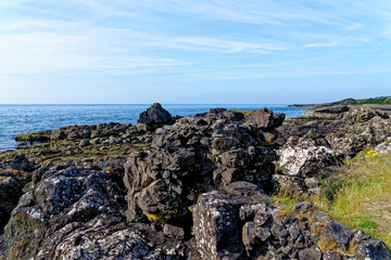 Sunny day at Dunure Beach on the west coast of Scotland