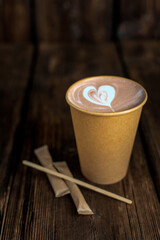 Latte, coffee in a glass with a picture