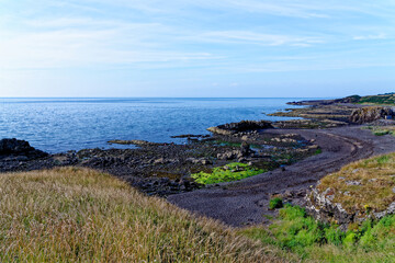 Sunny day at Dunure Beach on the west coast of Scotland