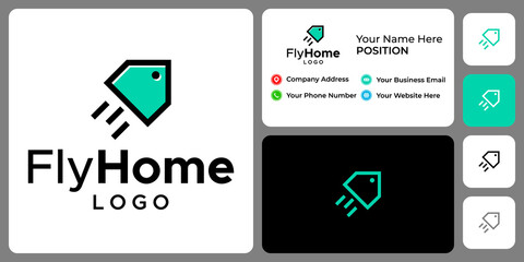 Fly and home logo design with business card template.