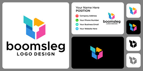 Letter b monogram media logo design with business card template. - obrazy, fototapety, plakaty
