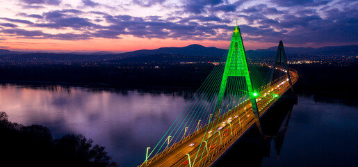 Megyeri bridge in Christmas lights. 