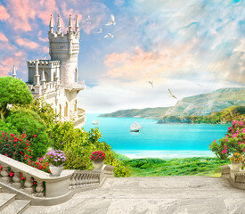 Digital mural. Beautiful view of the castle. Swallow's nest