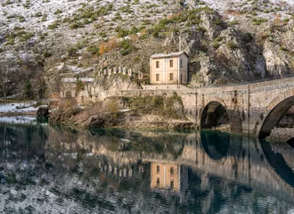 Fototapeten San Domenico Lake near Villalago and Scanno during winter season. Abruzzo, Italy. © e55evu