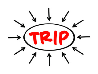 TRIP - Transaction, Relationship, Information, Partnership acronym text with arrows, business concept for presentations and reports