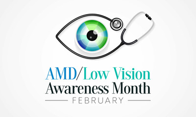 AMD Low vision awareness month is observed every year in February, Vector illustration - obrazy, fototapety, plakaty