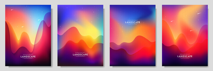 Vector illustration. Blurred minimalist wavy background. Bright gradient color. Futuristic style. Design for poster, book cover, brochure, magazine, layout. Aurora borealis. Colorful night sky - obrazy, fototapety, plakaty