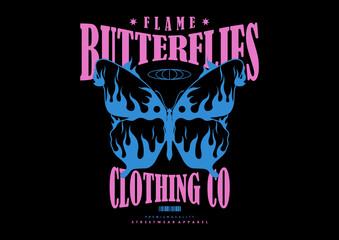 Flame butterfly t shirt design, vector graphic, typographic poster or tshirts street wear and Urban style