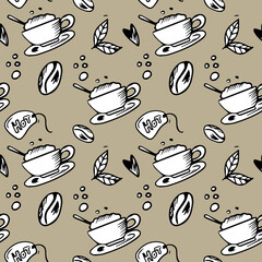 Vector children's design for backgrounds and fabrics, postcards, stickers. Coffee