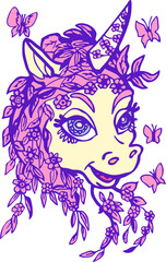 unicorn baby cute cartoon vector character 