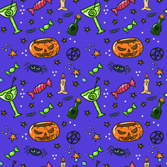 Vector children's design for backgrounds and fabrics, postcards.Funny Halloween monsters holiday