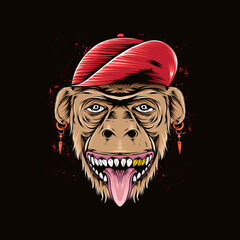 happy monkey head illustration for t-shirt design and print