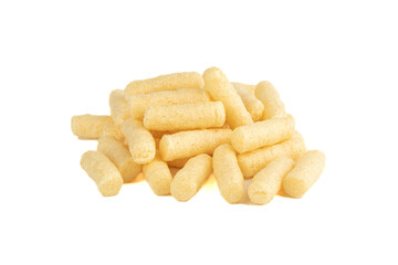 A bunch of corn sticks on a white background.