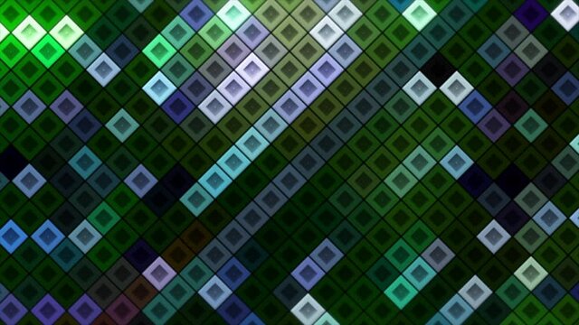 Abstract diagonal square mosaic pattern background, seamless loop motion graphics. Motion. Flickering tile silhouettes.