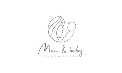 mother and baby logo design with line art style
