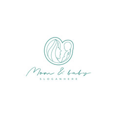 mother and baby logo design with line art style