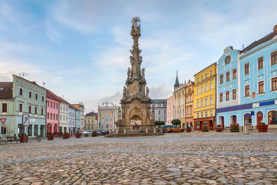 Jindrichuv Hradec, Czechia - Miru Square with the Holy Trinity Column in the Old Town