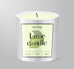 Lime Candle label template Glass Cup Packaging Isolated