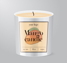 Mango Candle label template Glass Cup Packaging Isolated
