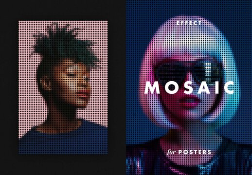 Pixel Mosaic Poster Photo Effect Mockup