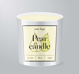 Pear Candle label template Glass Cup Packaging Isolated