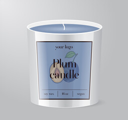 Plum Candle label template Glass Cup Packaging Isolated