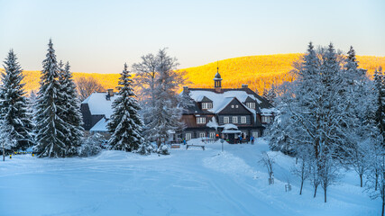 Winter evening on Nova louka in Jizera Mountains
