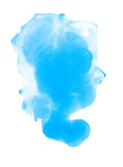 Blue hand drawn watercolor liquid stain. Abstract aqua smudges scribble drop element for design, illustration, wallpaper, card, web - 476479387