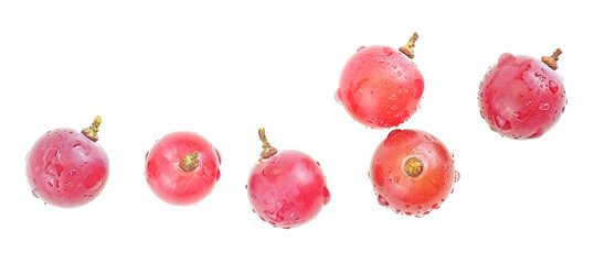 Red grapes isolated on a white background, top view. Red grapes collection.