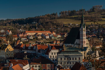 Fototapeta na wymiar Cesky Krumlov town in winter sunny blue sky day