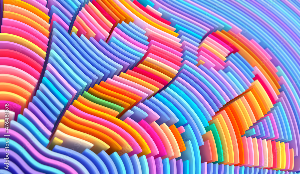 Poster 3d render abstract background of smooth lines of spline gradient multicolor waves with dof