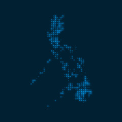 Philippines dotted glowing map. Shape of the country with blue bright bulbs. Vector illustration.