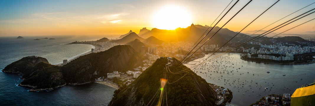 Aerial view of Rio de Janeiro with Urca and Sugar Loaf Cable Car. Copacabana, Ipanema and Flamengo shore. Corcovado mountain - Rio de Janeiro, Brazil