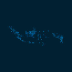 Indonesia dotted glowing map. Shape of the country with blue bright bulbs. Vector illustration.